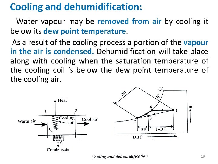  Cooling and dehumidification: Water vapour may be removed from air by cooling it