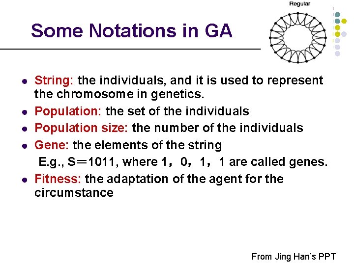 Some Notations in GA l l l String: the individuals, and it is used
