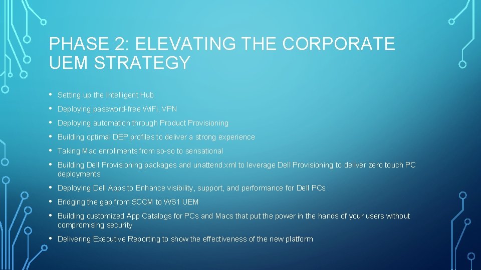 PHASE 2: ELEVATING THE CORPORATE UEM STRATEGY • • • Setting up the Intelligent PHASE 2: ELEVATING THE CORPORATE UEM STRATEGY • • • Setting up the Intelligent
