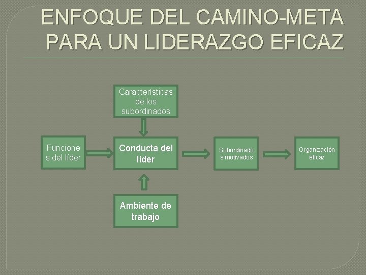 ENFOQUE DEL CAMINO-META PARA UN LIDERAZGO EFICAZ Características de los subordinados Funcione s del