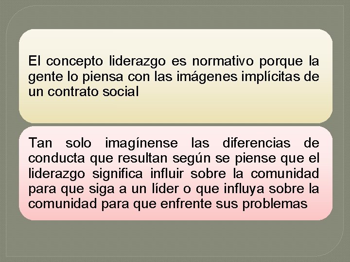 El concepto liderazgo es normativo porque la gente lo piensa con las imágenes implícitas