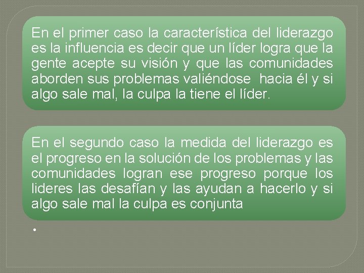 En el primer caso la característica del liderazgo es la influencia es decir que