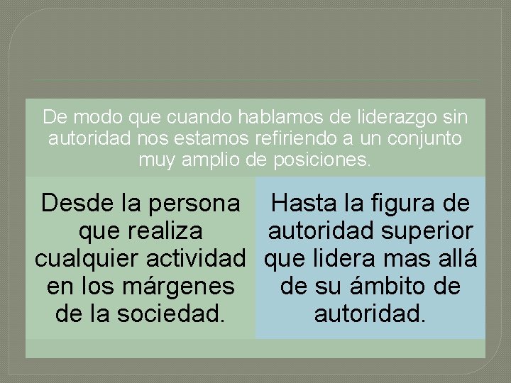 De modo que cuando hablamos de liderazgo sin autoridad nos estamos refiriendo a un