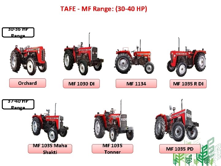 TAFE - MF Range: (30 -40 HP) 30 -36 HP Range Orchard MF 1134