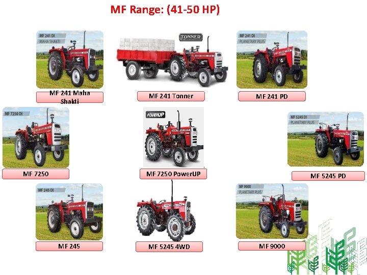 MF Range: (41 -50 HP) MF 241 Maha Shakti MF 241 Tonner MF 241