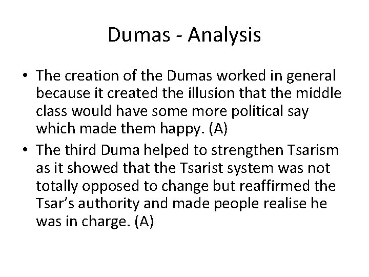 Dumas - Analysis • The creation of the Dumas worked in general because it Dumas - Analysis • The creation of the Dumas worked in general because it