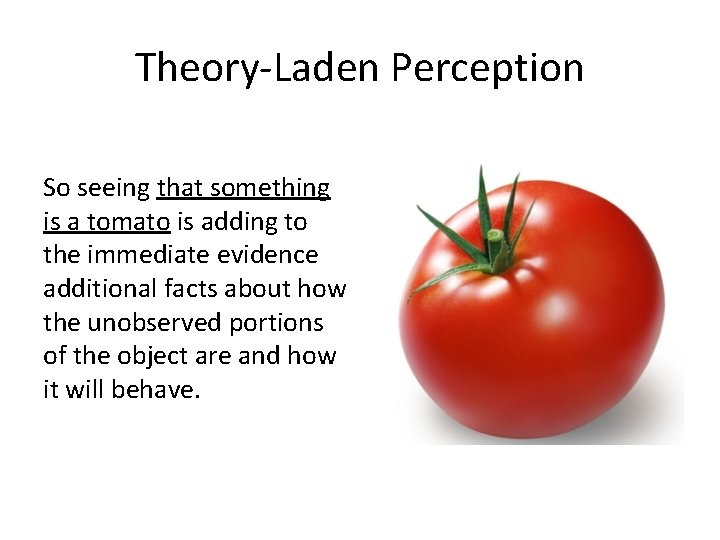 Theory-Laden Perception So seeing that something is a tomato is adding to the immediate