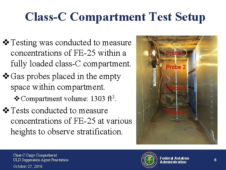 Class-C Compartment Test Setup v Testing was conducted to measure concentrations of FE-25 within