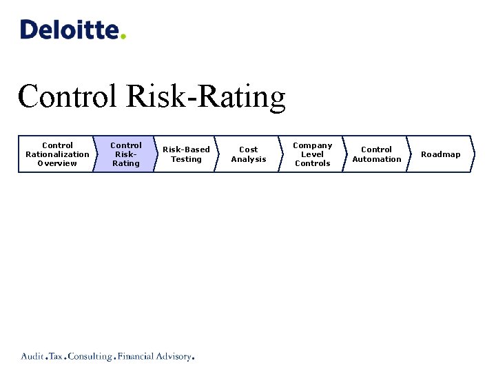 Control Risk-Rating Control Rationalization Overview Control Risk. Rating Risk-Based Testing Cost Analysis Company Level