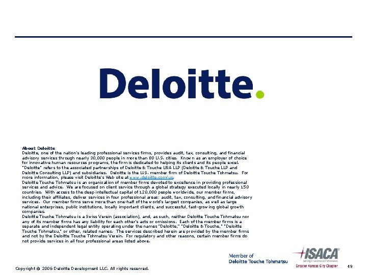 About Deloitte, one of the nation's leading professional services firms, provides audit, tax, consulting,