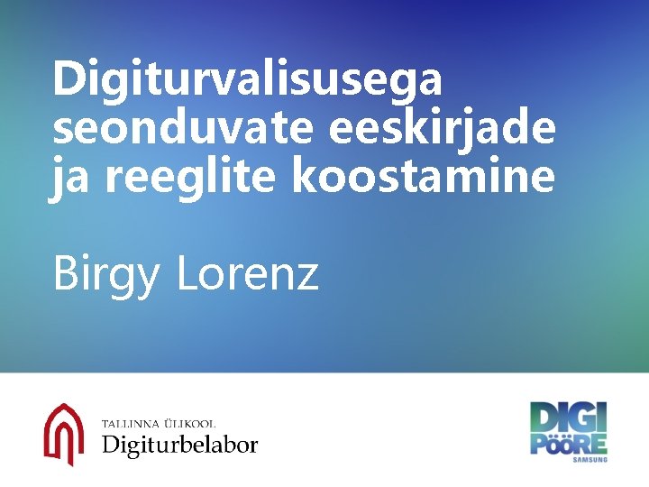 Digiturvalisusega seonduvate eeskirjade ja reeglite koostamine Birgy Lorenz 