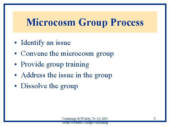 Microcosm Group Process • • • Identify an issue Convene the microcosm group Provide