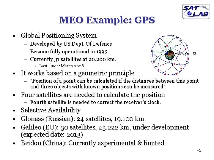 MEO Example: GPS • Global Positioning System – – – Developed by US Dept.