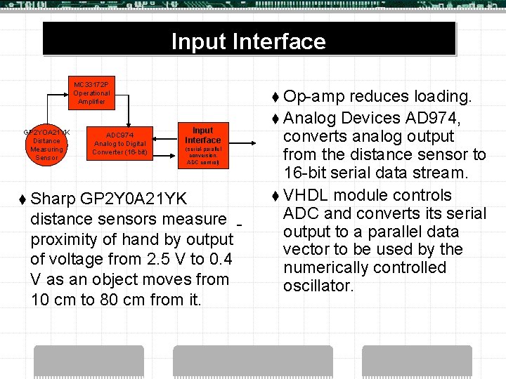 Input Interface MC 33172 P Operational Amplifier t Op-amp reduces loading. Input Interface t