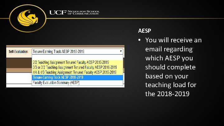 AESP • You will receive an email regarding which AESP you should complete based AESP • You will receive an email regarding which AESP you should complete based