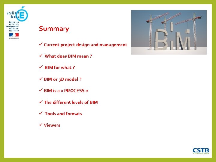 Summary Current project design and management What does BIM mean ? BIM for what Summary Current project design and management What does BIM mean ? BIM for what