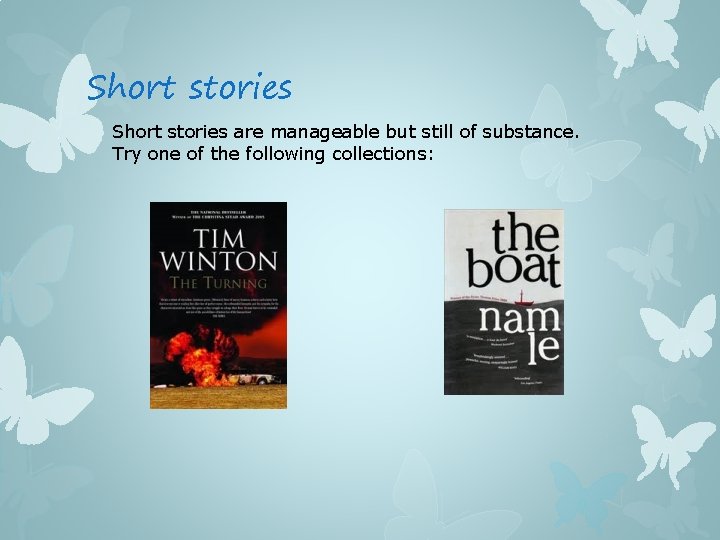 Short stories are manageable but still of substance. Try one of the following collections: