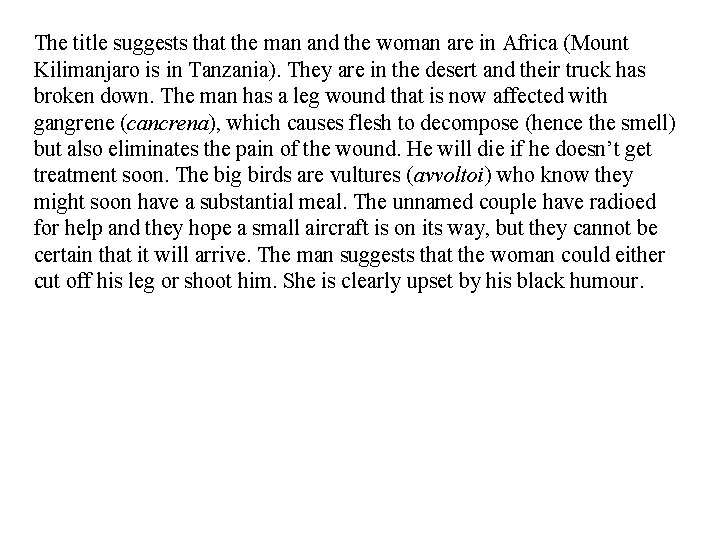 The title suggests that the man and the woman are in Africa (Mount Kilimanjaro