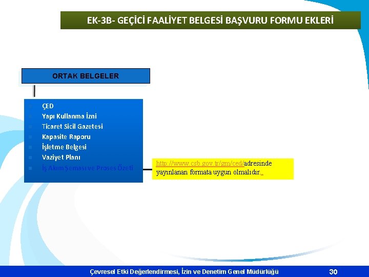 EK-3 B- GEÇİCİ FAALİYET BELGESİ BAŞVURU FORMU EKLERİ ORTAK BELGELER n n n n