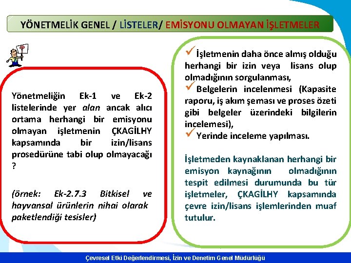 YÖNETMELİK GENEL / LİSTELER/ EMİSYONU OLMAYAN İŞLETMELER üİşletmenin daha önce almış olduğu Yönetmeliğin Ek-1