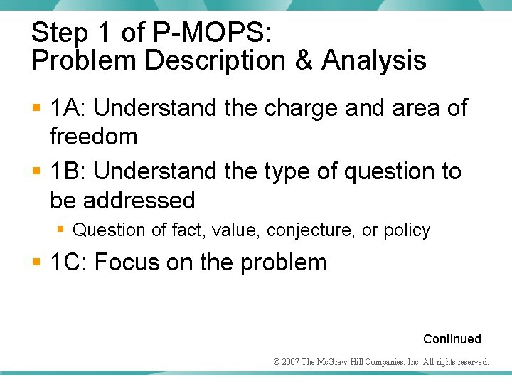 Step 1 of P-MOPS: Problem Description & Analysis § 1 A: Understand the charge