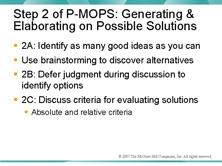 Step 2 of P-MOPS: Generating & Elaborating on Possible Solutions § 2 A: Identify