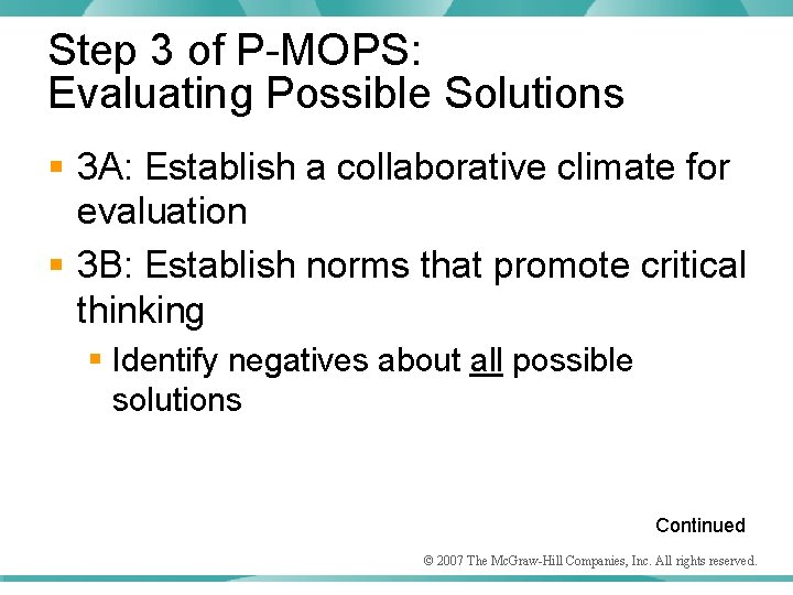 Step 3 of P-MOPS: Evaluating Possible Solutions § 3 A: Establish a collaborative climate