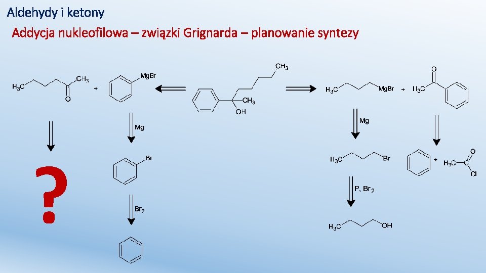 Aldehydy i ketony Addycja nukleofilowa – związki Grignarda – planowanie syntezy ? 