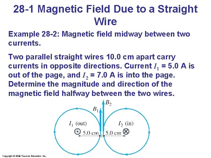 28 -1 Magnetic Field Due to a Straight Wire Example 28 -2: Magnetic field