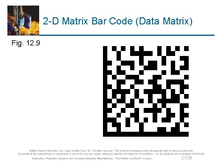 2 -D Matrix Bar Code (Data Matrix) Fig. 12. 9 © 2008 Pearson Education,