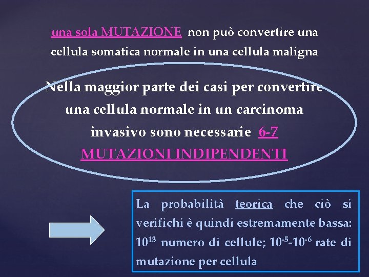 una sola MUTAZIONE non può convertire una cellula somatica normale in una cellula maligna