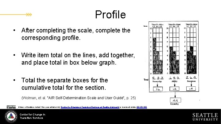 Profile • After completing the scale, complete the corresponding profile. • Write item total