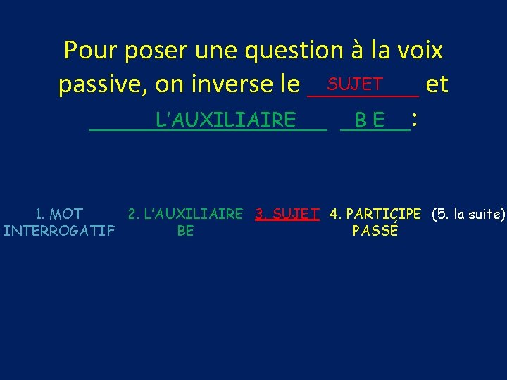 Pour poser une question à la voix SUJET passive, on inverse le ____ et