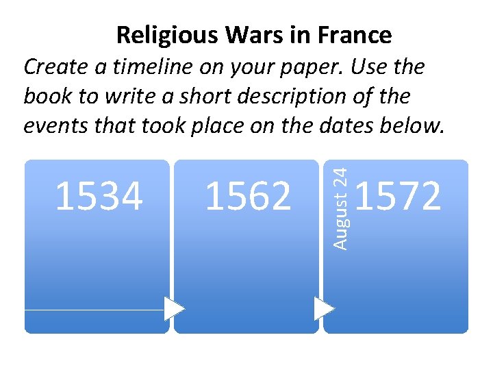 Religious Wars in France 1534 1562 August 24 Create a timeline on your paper.
