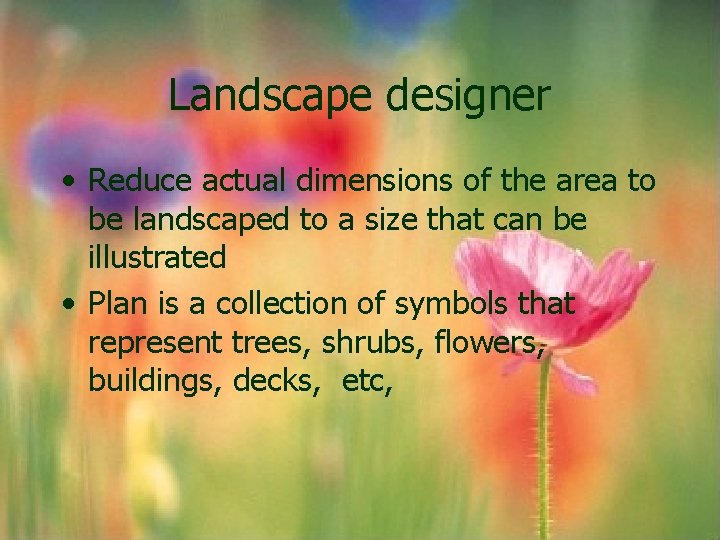 Landscape designer • Reduce actual dimensions of the area to be landscaped to a Landscape designer • Reduce actual dimensions of the area to be landscaped to a
