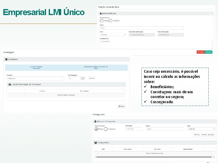 Empresarial LMI Único Caso seja necessário, é possível inserir no cálculo as informações sobre: