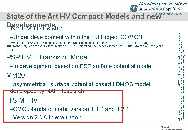Hiroshima University & –Under development within the EU Project COMON “A Physics-Based Analytical Compact
