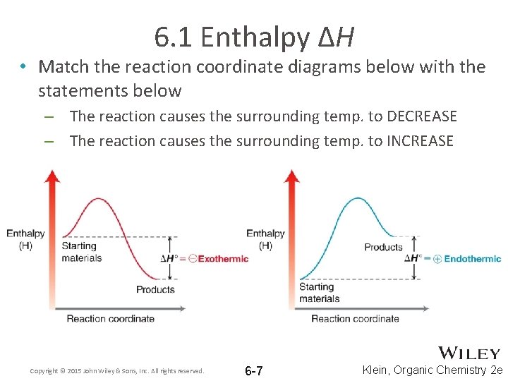 6. 1 Enthalpy ΔH • Match the reaction coordinate diagrams below with the statements