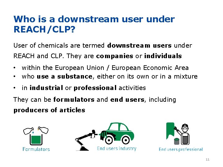 Who is a downstream user under REACH/CLP? User of chemicals are termed downstream users