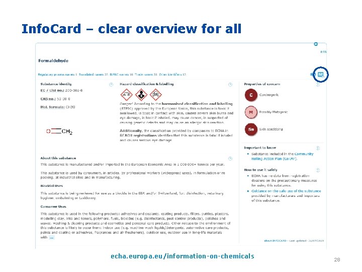 Info. Card – clear overview for all echa. europa. eu/information-on-chemicals 28 