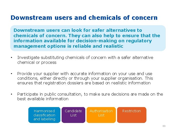 Downstream users and chemicals of concern Downstream users can look for safer alternatives to