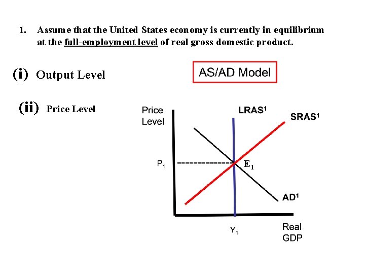 1. (i) Assume that the United States economy is currently in equilibrium at the