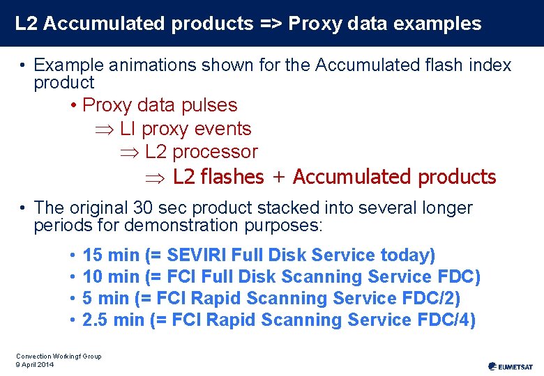 L 2 Accumulated products => Proxy data examples • Example animations shown for the