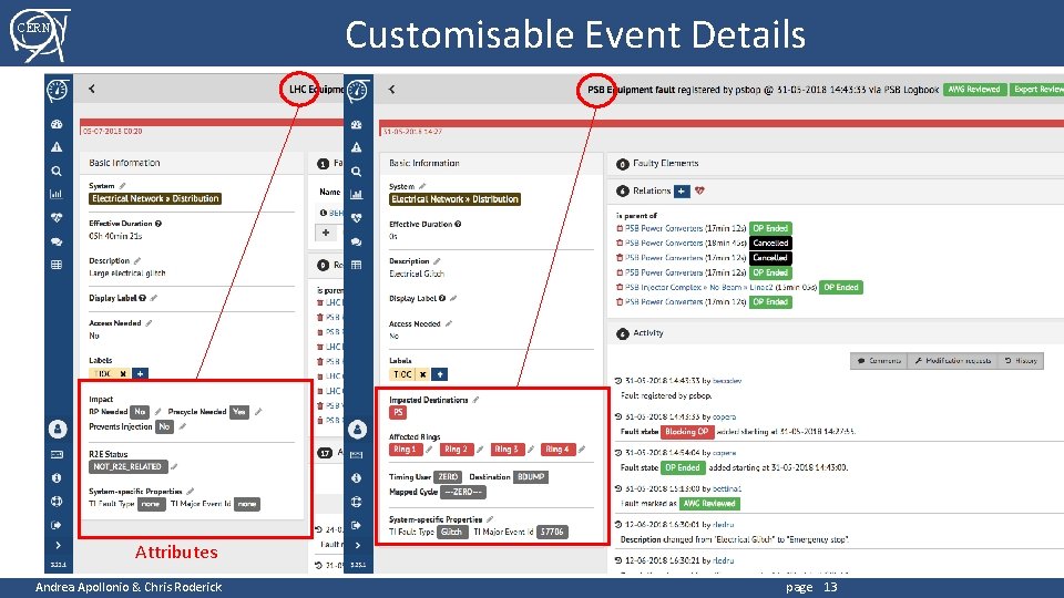 Customisable Event Details CERN Details and History Attributes Andrea Apollonio & Chris Roderick page