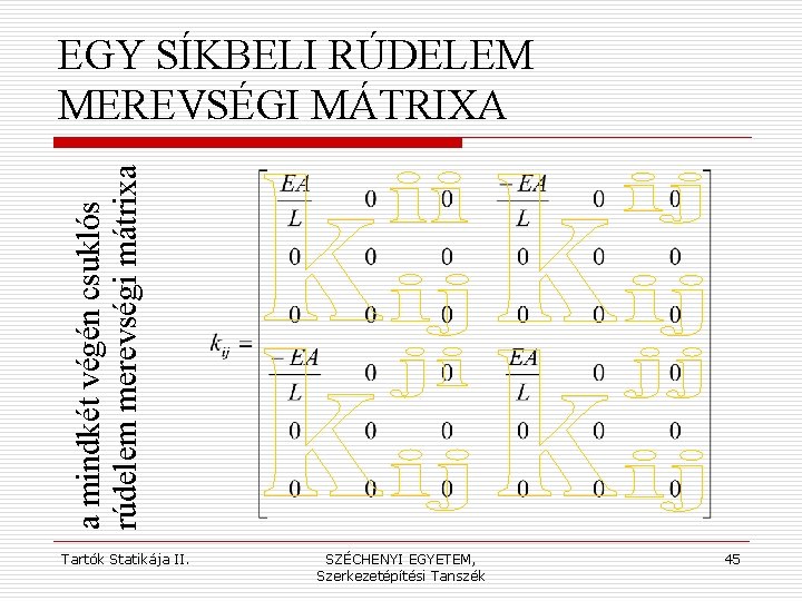 a mindkét végén csuklós rúdelem merevségi mátrixa EGY SÍKBELI RÚDELEM MEREVSÉGI MÁTRIXA Tartók Statikája