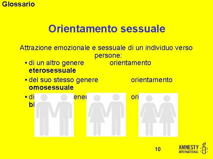 Glossario Orientamento sessuale Attrazione emozionale e sessuale di un individuo verso persone: • di