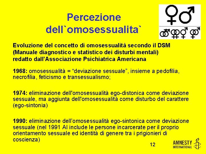 Percezione dell`omosessualita` Evoluzione del concetto di omosessualità secondo il DSM (Manuale diagnostico e statistico