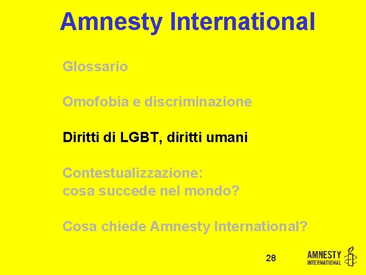 Amnesty International Glossario Omofobia e discriminazione Diritti di LGBT, diritti umani Contestualizzazione: cosa succede