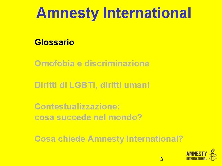 Amnesty International Glossario Omofobia e discriminazione Diritti di LGBTI, diritti umani Contestualizzazione: cosa succede