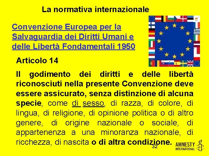 La normativa internazionale Convenzione Europea per la Salvaguardia dei Diritti Umani e delle Libertà